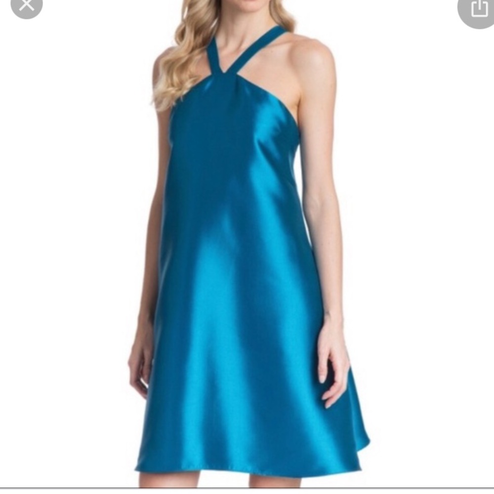 Badgley Mischka Tiffany Teal Bow Back Dress.